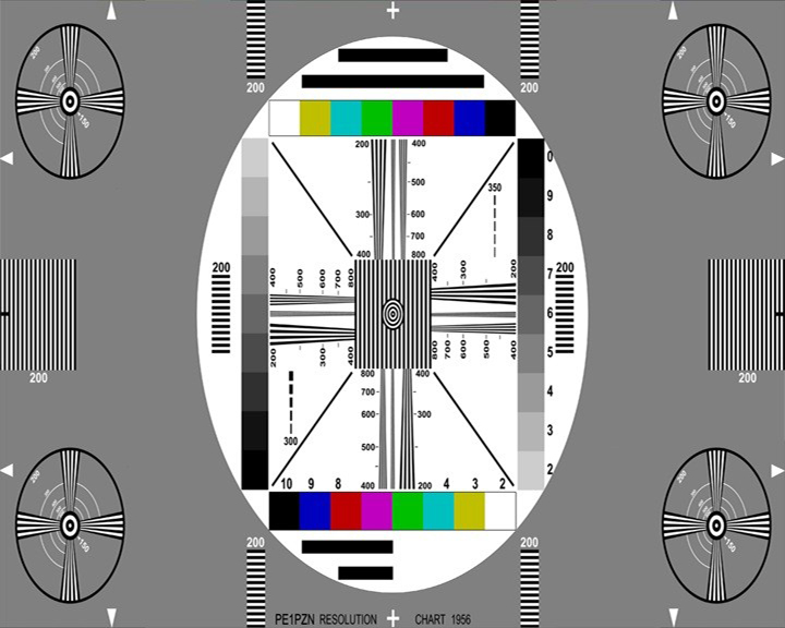 Anamorf 16:9 testbeeld op zijn 720x576 PAL-kader (4:3), horizontaal ingedrukt