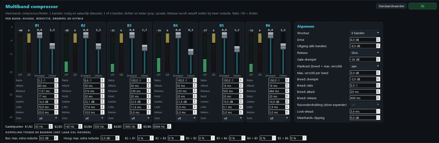 De multiband compressor met zes banden